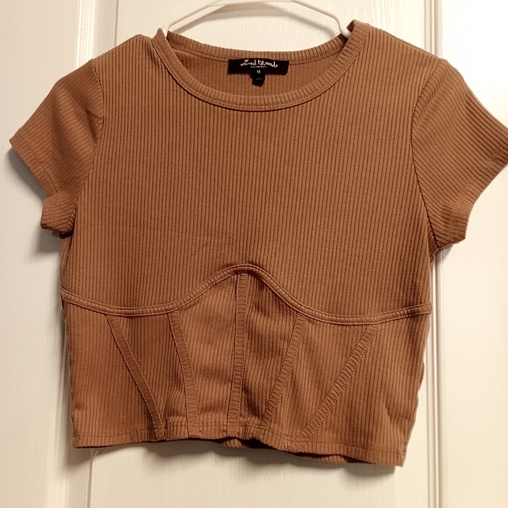 Universal Thread Brown Ribbed Crop Top Women's M Texture Casual Ribbed Summer